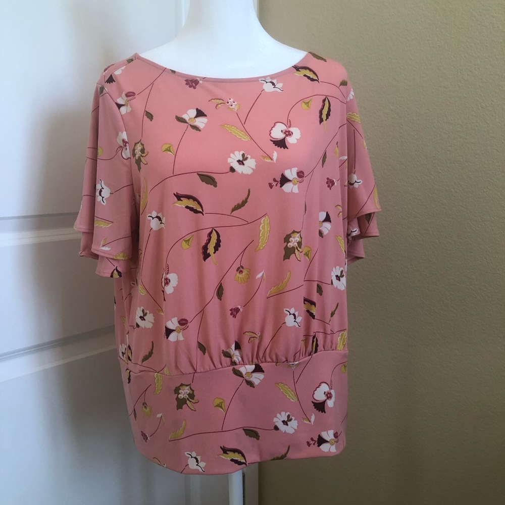 Ann Taylor Factory Coral Blouse with Delicate Flowers